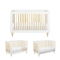 Lolly 3-in-1 Convertible Crib with Toddler Bed Conversion Kit in White & Natural