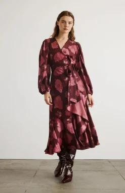 Long Sleeve Blaire Dress in Mahogany & Soft Carmine Multi