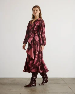 Long Sleeve Blaire Dress in Mahogany & Soft Carmine Multi