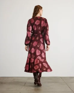 Long Sleeve Blaire Dress in Mahogany & Soft Carmine Multi