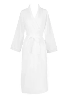 Long Sleeve Cotton Bathrobe with Lace Detail