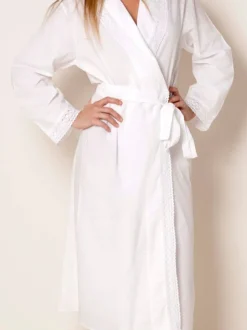 Long Sleeve Cotton Bathrobe with Lace Detail