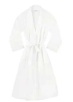 Long Sleeve Cotton Bathrobe with Lace Detail