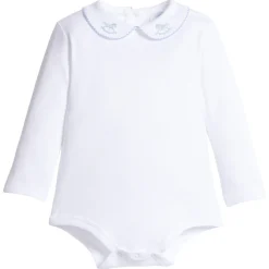 Long-Sleeve Pinpoint Onesie in Blue Rocking Horse