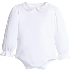 Long-Sleeve Pinpoint Onesie in Pink Rocking Horse