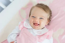 Long-Sleeve Pinpoint Onesie in Pink Rocking Horse