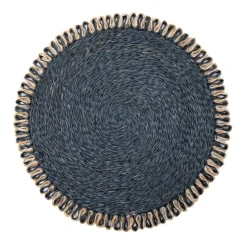 Loopy Abaca 15" Round Placemat in Navy & Natural, Set of 4