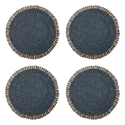 Loopy Abaca 15" Round Placemat in Navy & Natural, Set of 4
