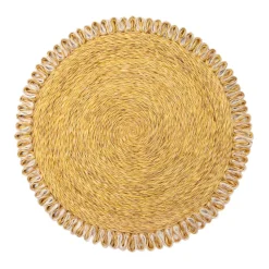 Loopy Abaca 15" Round Placemat in Mustard & Natural, Set of 4