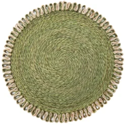 Loopy Abaca 15" Round Placemat in Olive Green & Natural, Set of 4