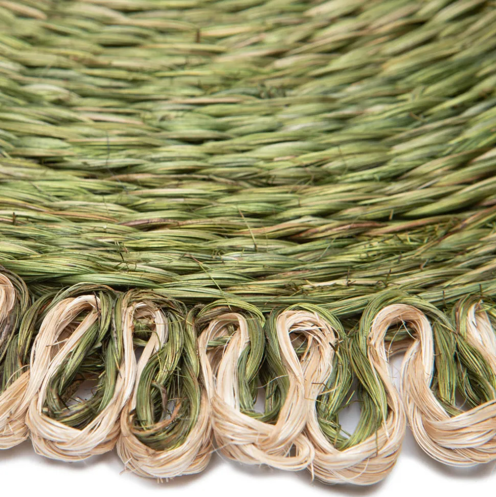 Loopy Abaca 15" Round Placemat in Olive Green & Natural, Set of 4