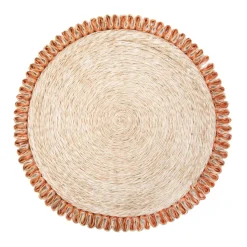 Loopy Abaca 15" Round Placemat in Natural & Orange, Set of 4