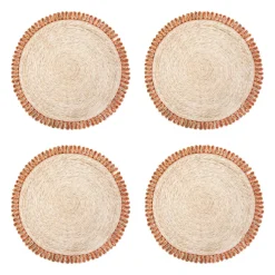 Loopy Abaca 15" Round Placemat in Natural & Navy, Set of 4