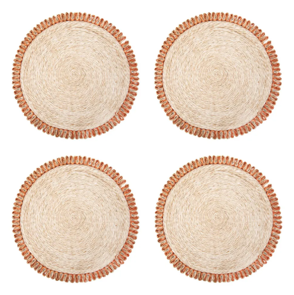 Loopy Abaca 15" Round Placemat in Natural & Navy, Set of 4