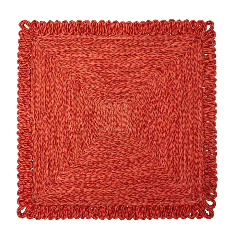 Loopy Square Placemat in Red, Set of 4