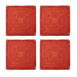 Loopy Square Placemat in Red, Set of 4