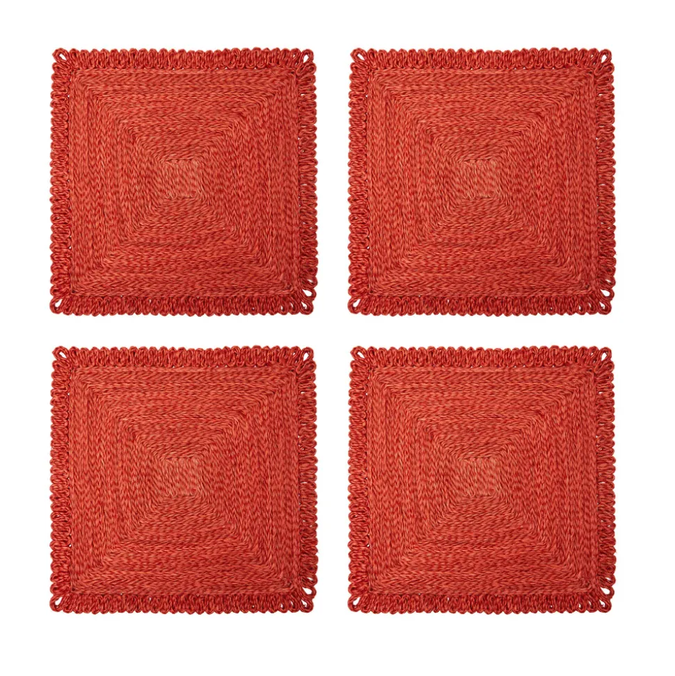 Loopy Square Placemat in Red, Set of 4