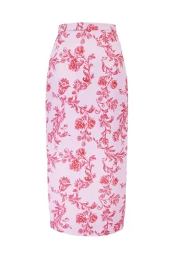 Lorelei Skirt In Pink Floral Damask Taffeta Faille