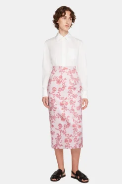 Lorelei Skirt In Pink Floral Damask Taffeta Faille