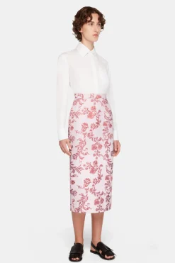 Lorelei Skirt In Pink Floral Damask Taffeta Faille