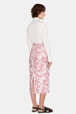 Lorelei Skirt In Pink Floral Damask Taffeta Faille
