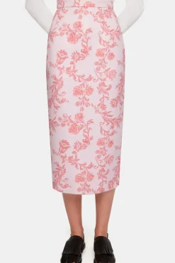 Lorelei Skirt In Pink Floral Damask Taffeta Faille