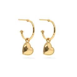 Love Hoop Earrings with Heart Charm in Gold