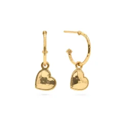 Love Hoop Earrings with Heart Charm in Gold