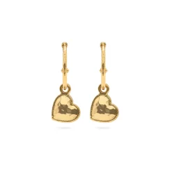 Love Hoop Earrings with Heart Charm in Gold