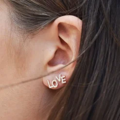 Love Text Studs, Pair