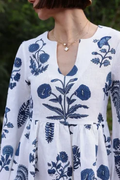 Lugano Mini Dress in Indigo Botantical