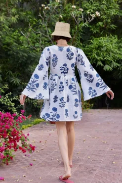 Lugano Mini Dress in Indigo Botantical