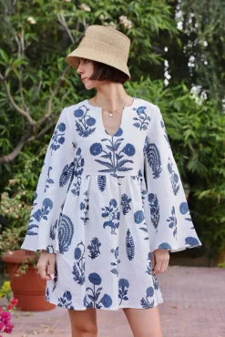 Lugano Mini Dress in Indigo Botantical