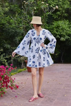 Lugano Mini Dress in Indigo Botantical