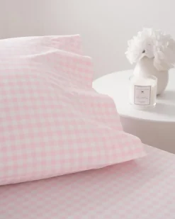 Luxe Premium Cotton Pink Gingham Bed Sheets