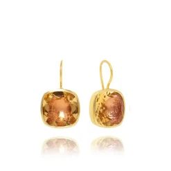Luzia Button Earrings in Citrine & 14K Gold