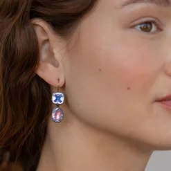 Luzia Cushion Oval Double Drop Earrings in Lavender Moon Quartz