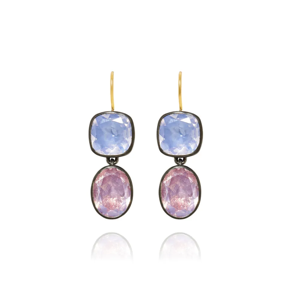 Luzia Cushion Oval Double Drop Earrings in Lavender Moon Quartz
