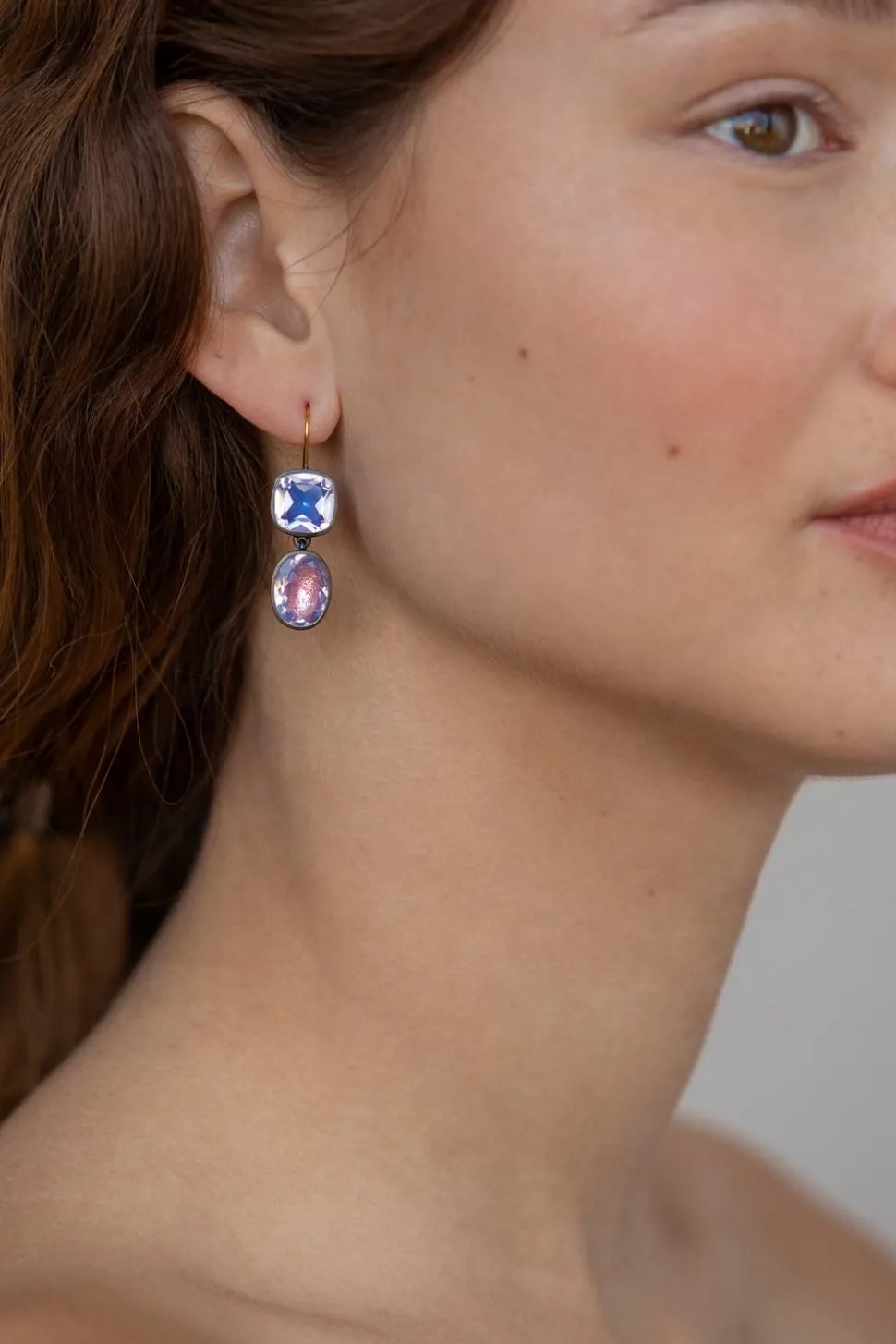 Luzia Cushion Oval Double Drop Earrings in Lavender Moon Quartz