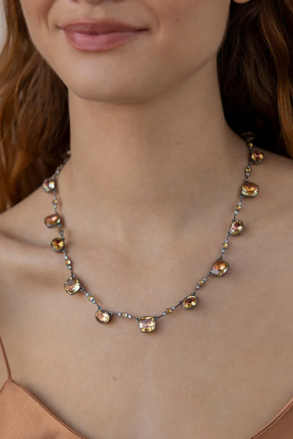 Luzia Cushion Oval Necklace in Yellow Citrine