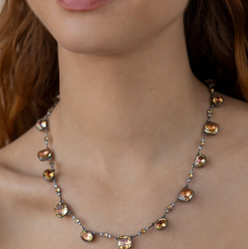 Luzia Cushion Oval Necklace in Yellow Citrine