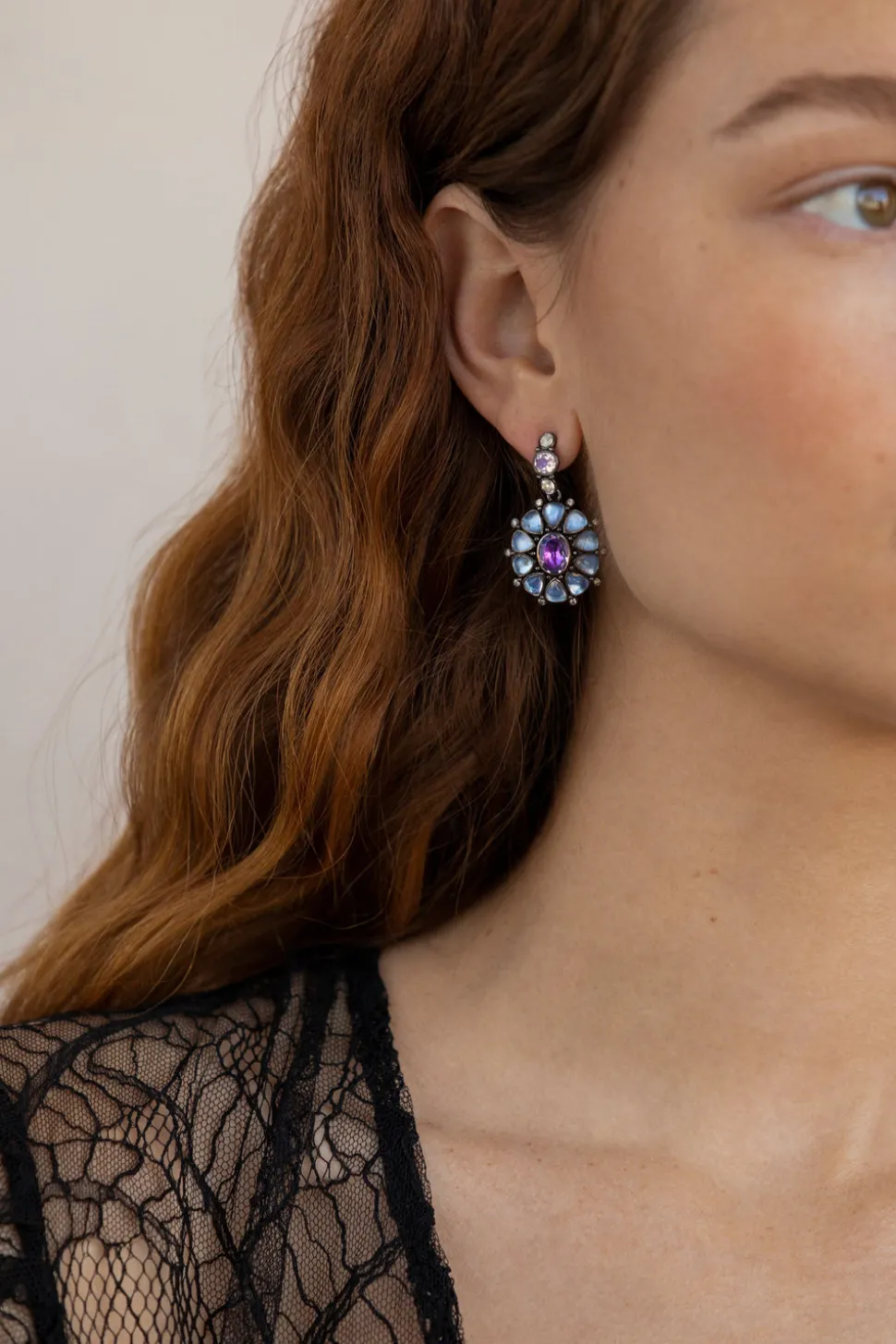 Luzia Princesa Cluster Drop Earrings in Lavender Moon Quartz