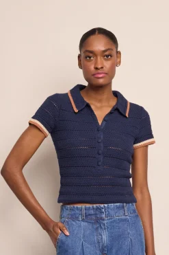 Lydia Top in Navy Crochet