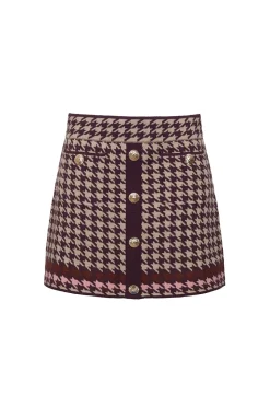 Lynne Mini Skirt in Houndstooth Multi Taupe