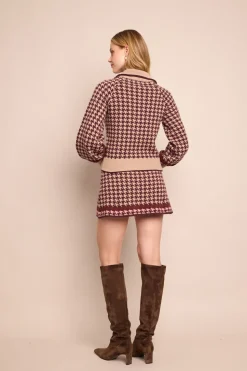 Lynne Mini Skirt in Houndstooth Multi Taupe