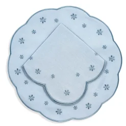 Made-to-Order Margueritte Linen Placemat and Napkin, Set of 12 in Light Blue
