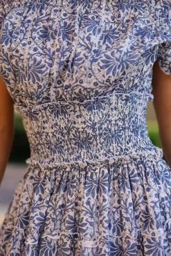 Majorca Midi Dress in Blue Botanical Vine