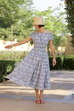 Majorca Midi Dress in Blue Botanical Vine