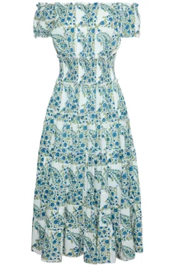 Majorca Midi Dress in Blue Green Paisley