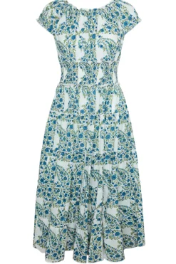 Majorca Midi Dress in Blue Green Paisley